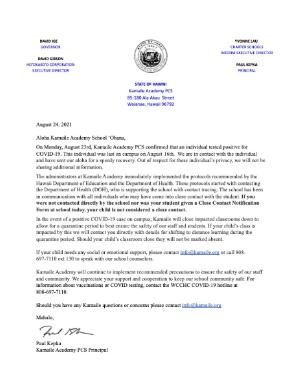 Principal Letter Dated 8/24/21 - Positive COVID result